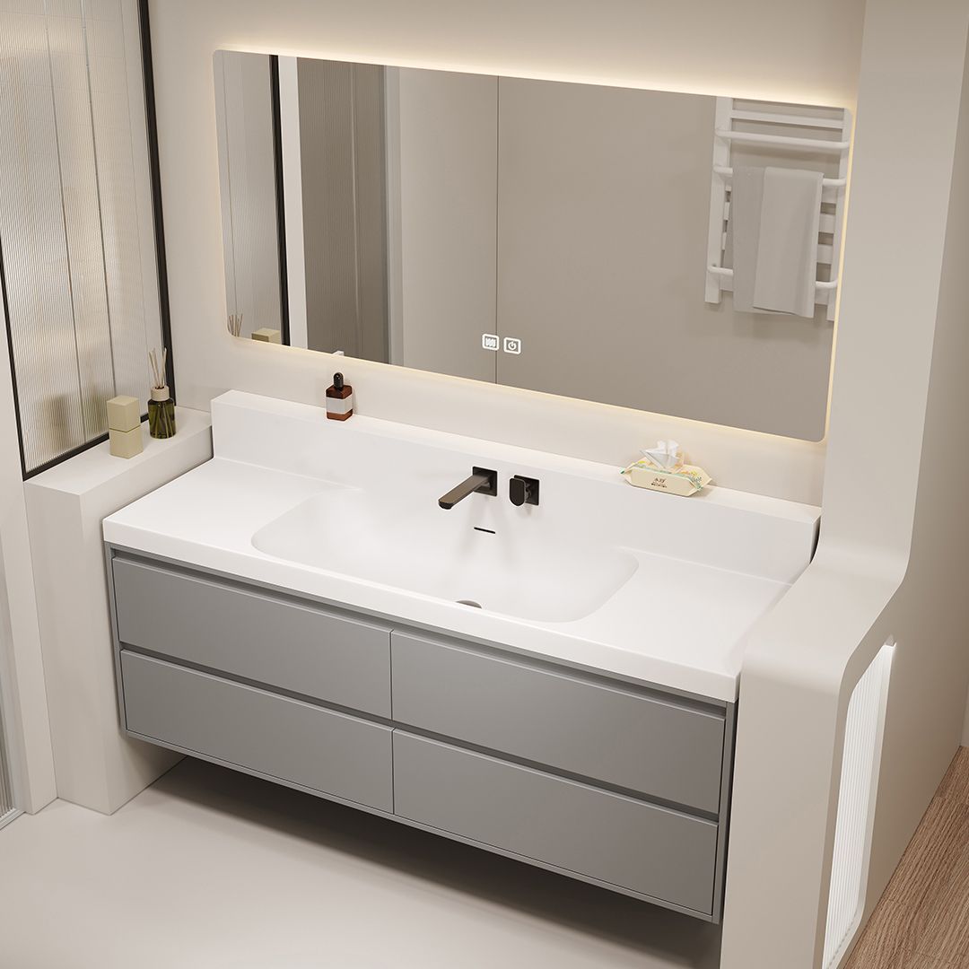 Japanese-Style Bathroom Cabinet Set 73/83/93/103/113 Wall-Mounted Faucet Rock Slab Seamless Basin Solid Wood Washstand