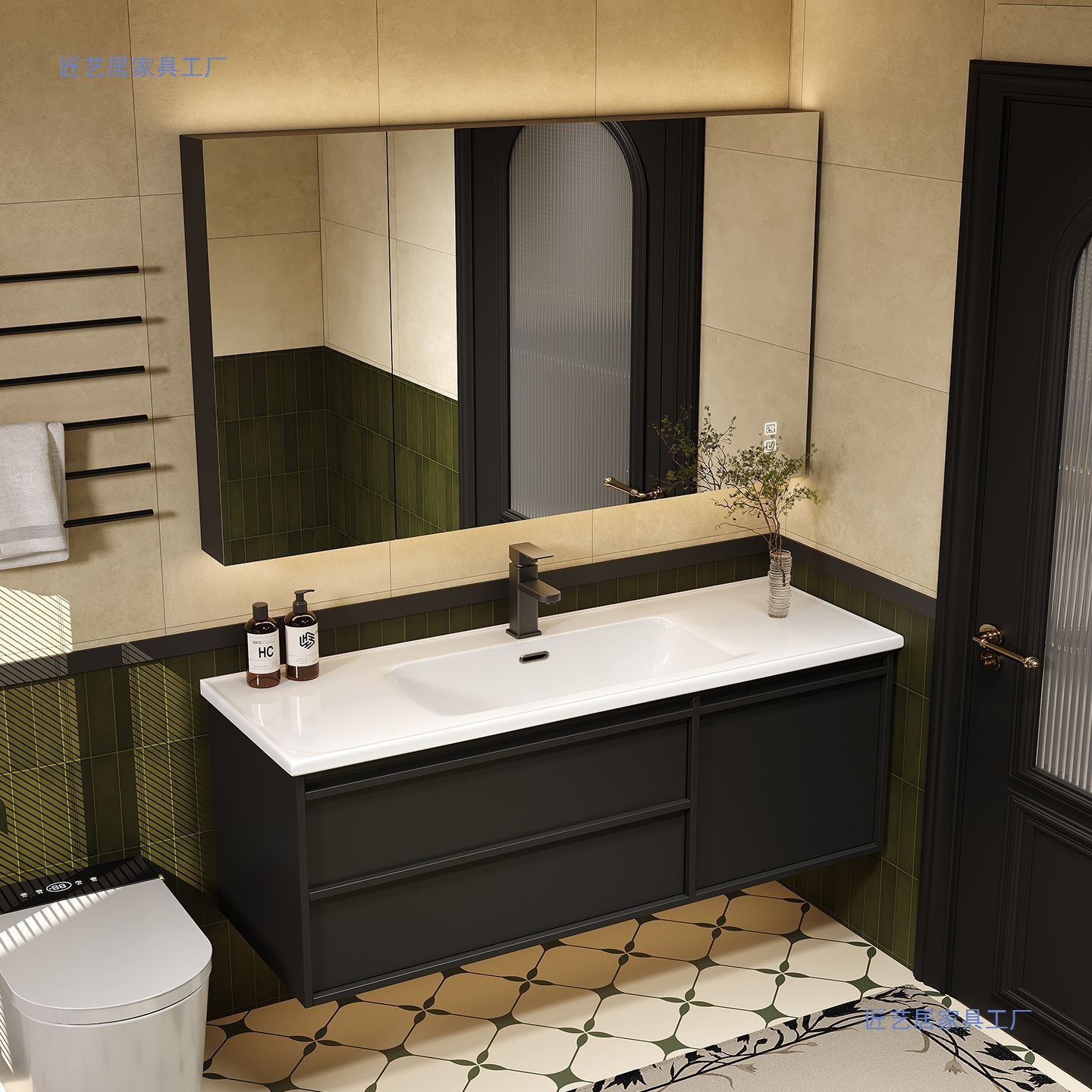 Black Ceramic Integrated Bathroom Cabinet Combination Wash Basin Modern Minimalist Bathroom Wash Basin Smart Wash