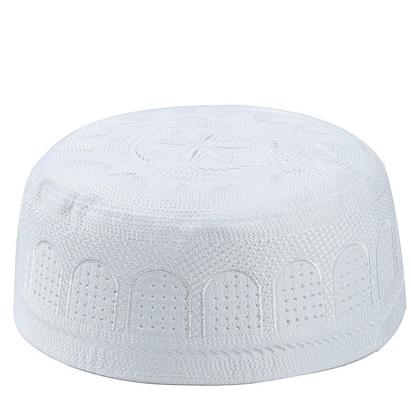 Cross-Border Supply Embroidered Hui Hat Computer Embroidered Hat White Number Hat Men's Ethnic Hat Wholesale