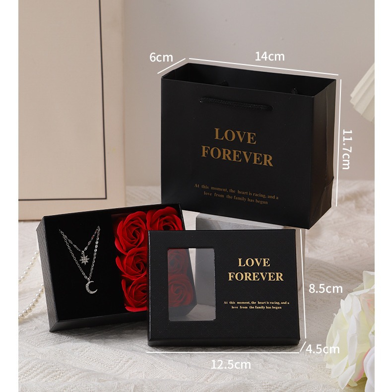 Creative Valentine's Day Gift Ring Necklace Rose Flower Jewelry Box Window Gift Box Window Soap Flower Jewelry Box