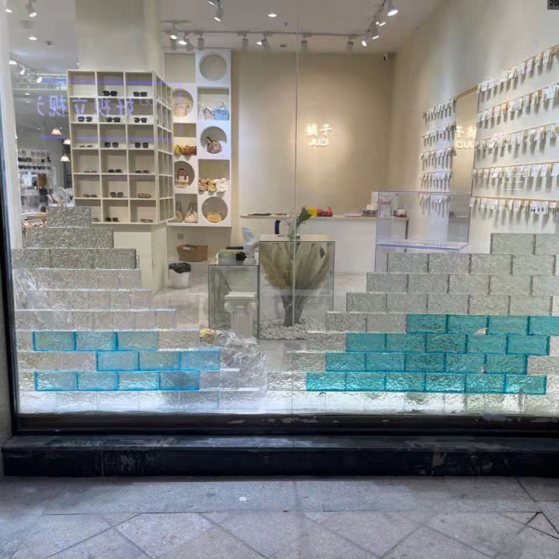 Crystal Glass Brick Bubble Brick Frosted Ice Crystal Pattern Crystal Brick Hot Melt Brick Engineering Landscape Interior Partition Wall Bright and Translucent