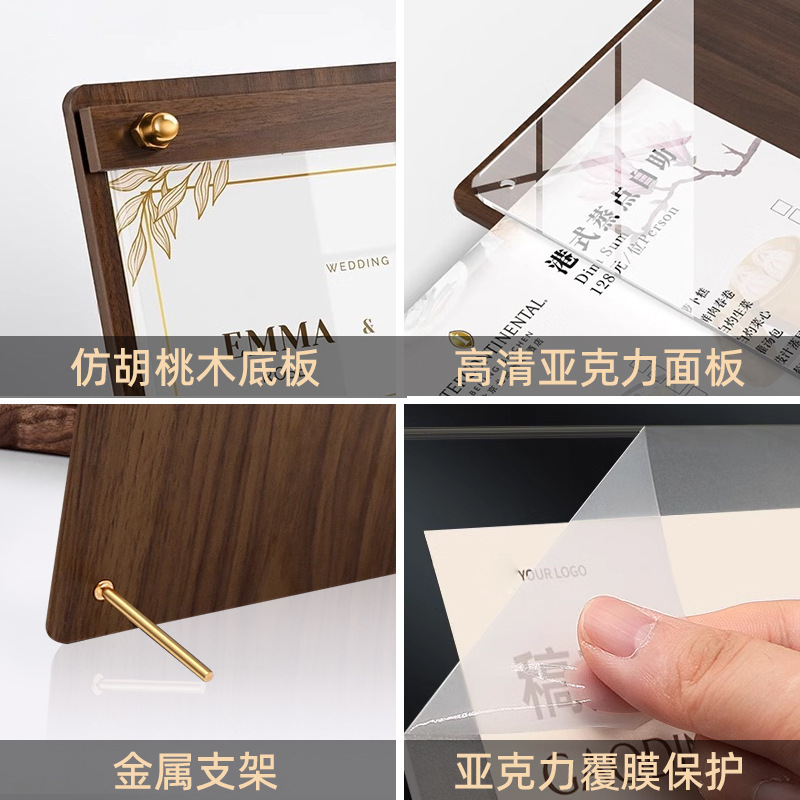 Acrylic Table Card Walnut Price Tag Retro Office Desk Display Stand Walnut Business Drink Card