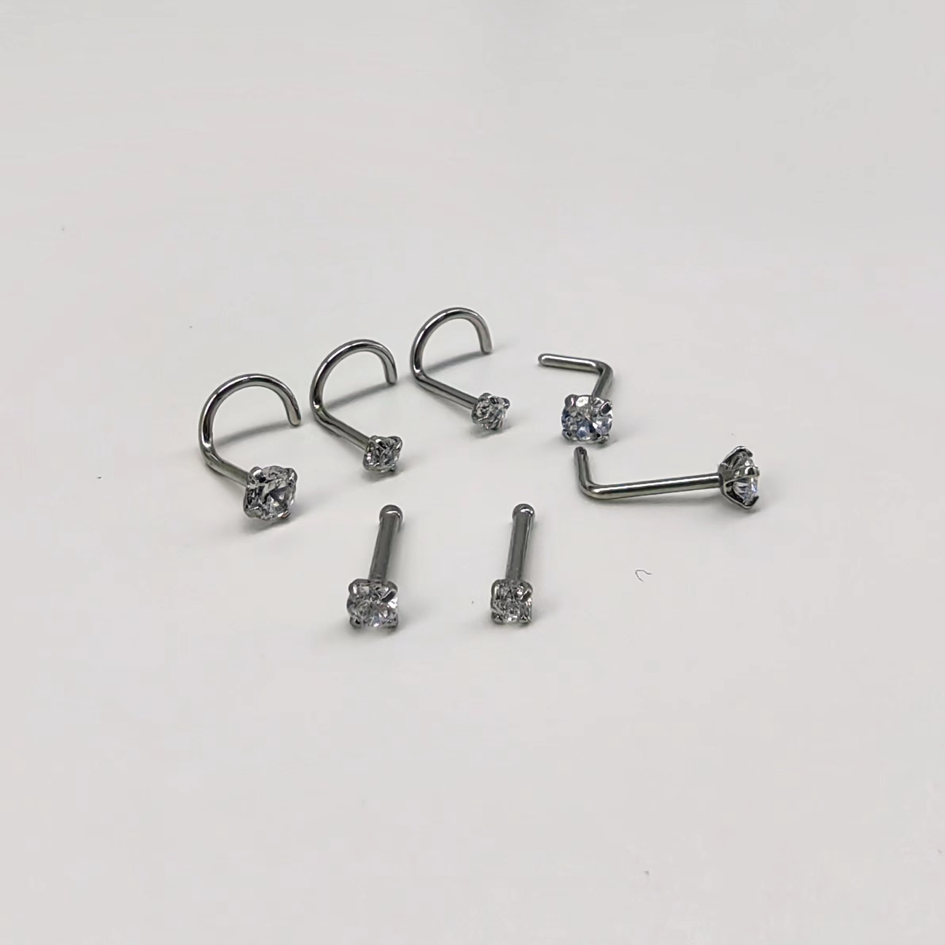 European and American popular zircon 7-shaped nose stud 5-shaped nose ring body piercing jewelry stainless steel lip stud wholesale