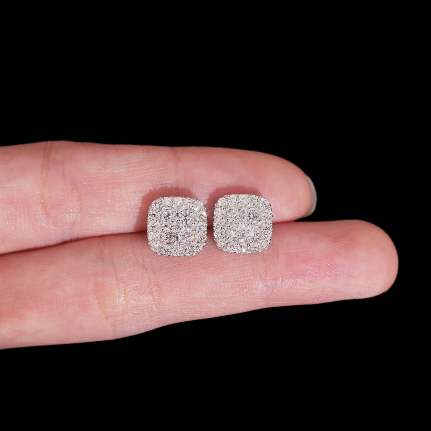 Hot-Selling Foreign Trade S925 Silver Inlaid Lab-Grown Diamond Hip-Hop Stud Earrings 10mm Square European and American Unisex Jewelry