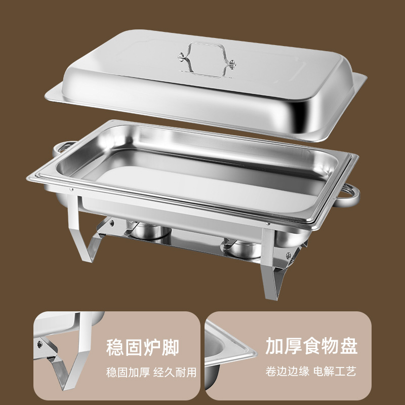 Stainless Steel Dining Stove Foldable Flip-Top Rectangular Hotel Cafeteria Dining Stove Alcohol Heating Insulated Buffet Stove