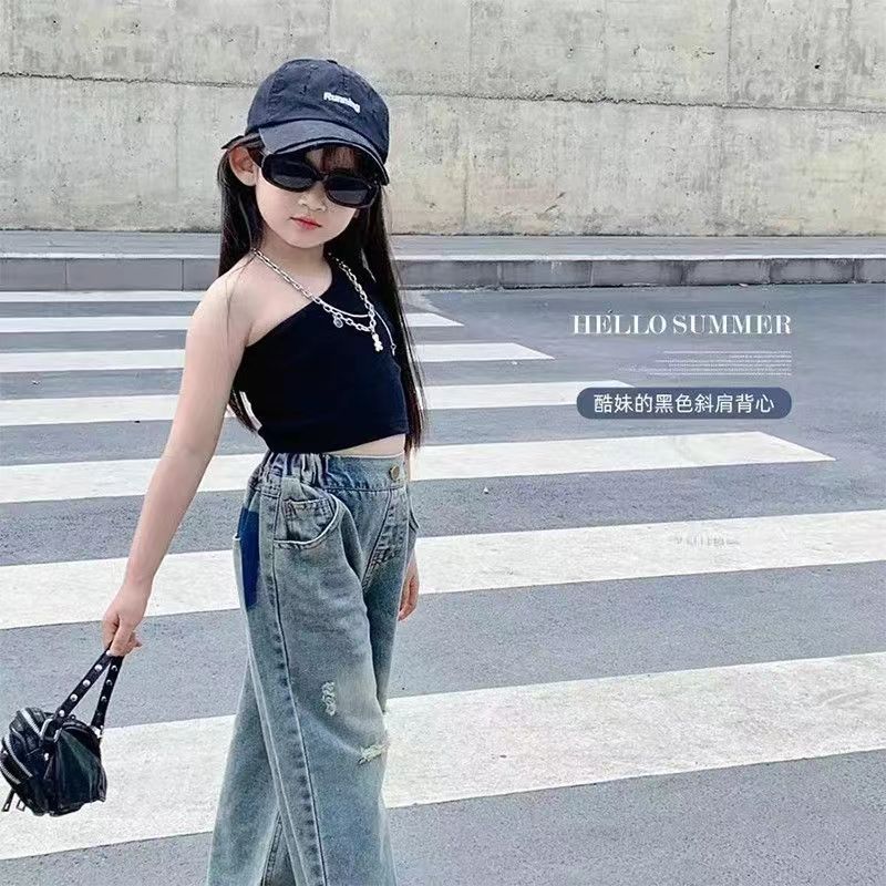 2024 Summer Style Children's Fashionable Skin-Friendly Vest Baby New Base Shirt Trendy Girls' Camisole Backless T-Shirt