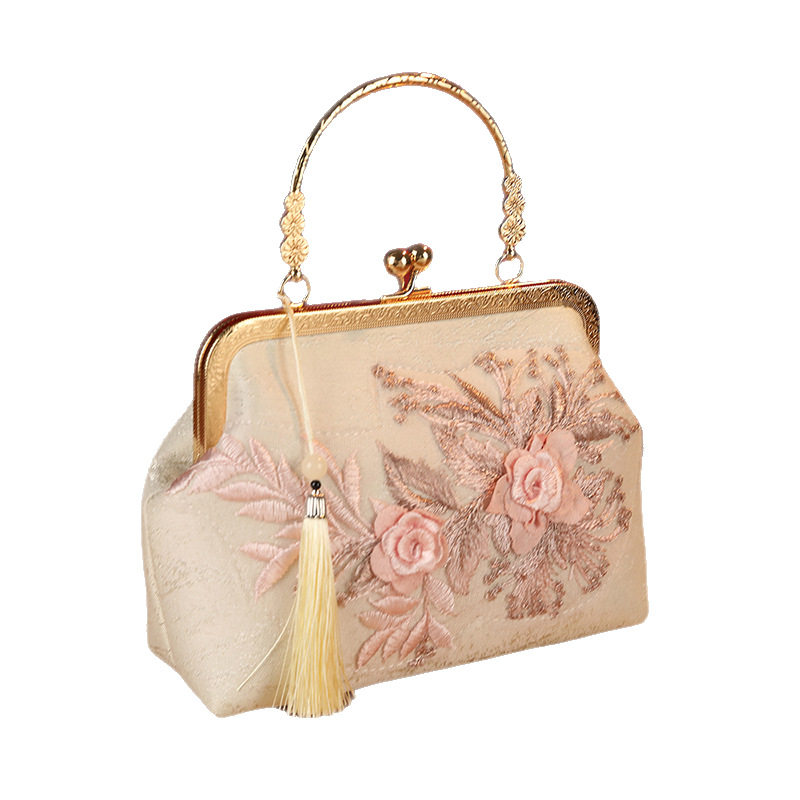 Original Heavy-Duty Flower Lace Mesh Socialite Handbag, Antique Style Cheongsam Banquet Bag, Rhinestone High-End Women's Bag