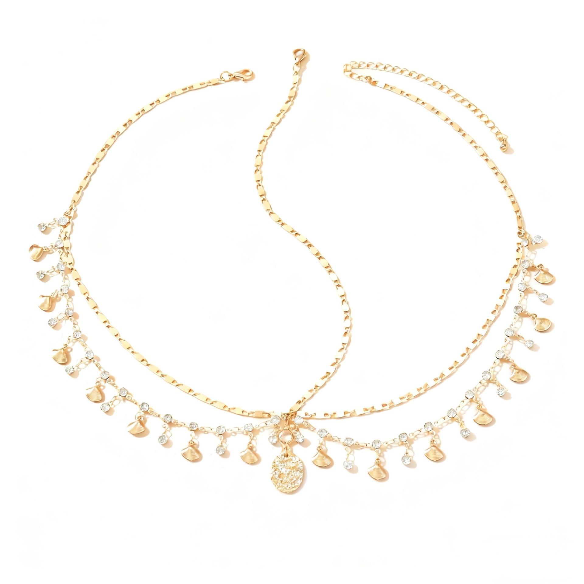 European and American Cross-Border Exotic Diamond Scallop Multi-Layer Tassel Hair Accessories for Women Geometric Chain Scallop Forehead Headband