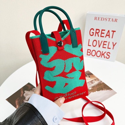 2026 New Year Festive Atmosphere Cross-Border New Fly Woven Versatile Mobile Phone Bag Coin Purse Lipstick Bag Bucket Bag