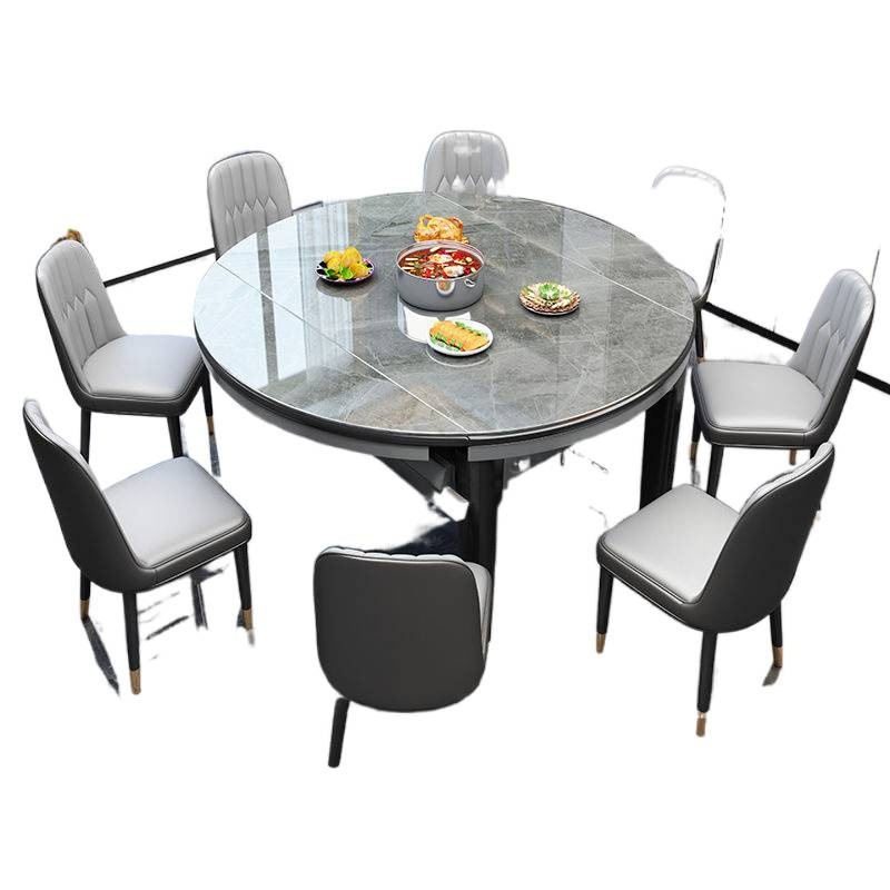 Slate Dining Table and Chair Combination Modern Simple Solid Wood Dining Table Household Small Apartment Variable Round Table Foldable Dining Table