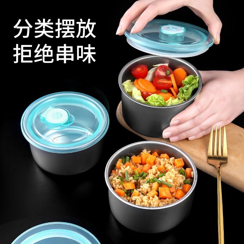 Контейнер для хранения из нержавеющей стали 304, миска для хранения, портативный обеденный контейнер для микроволновки, круглый кухонный контейнер