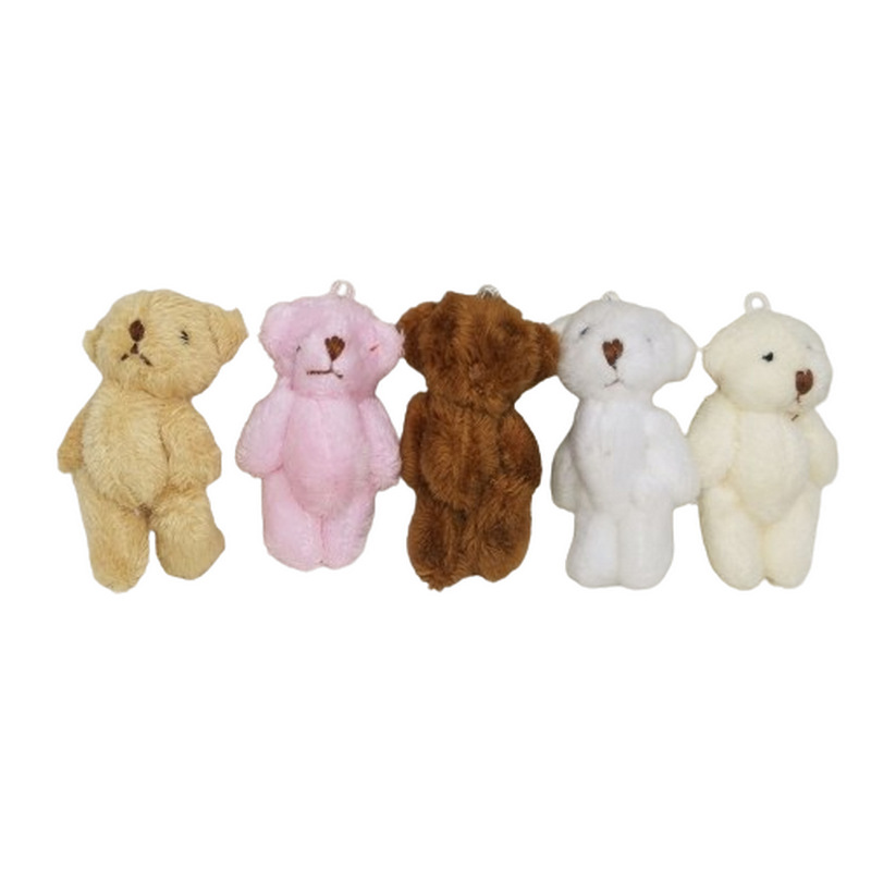 6cm Mini Multi-Color Plush Toy Jointed Bear Doll Long Hair Teddy Bear Hat Necklace Jewelry Accessories DIY