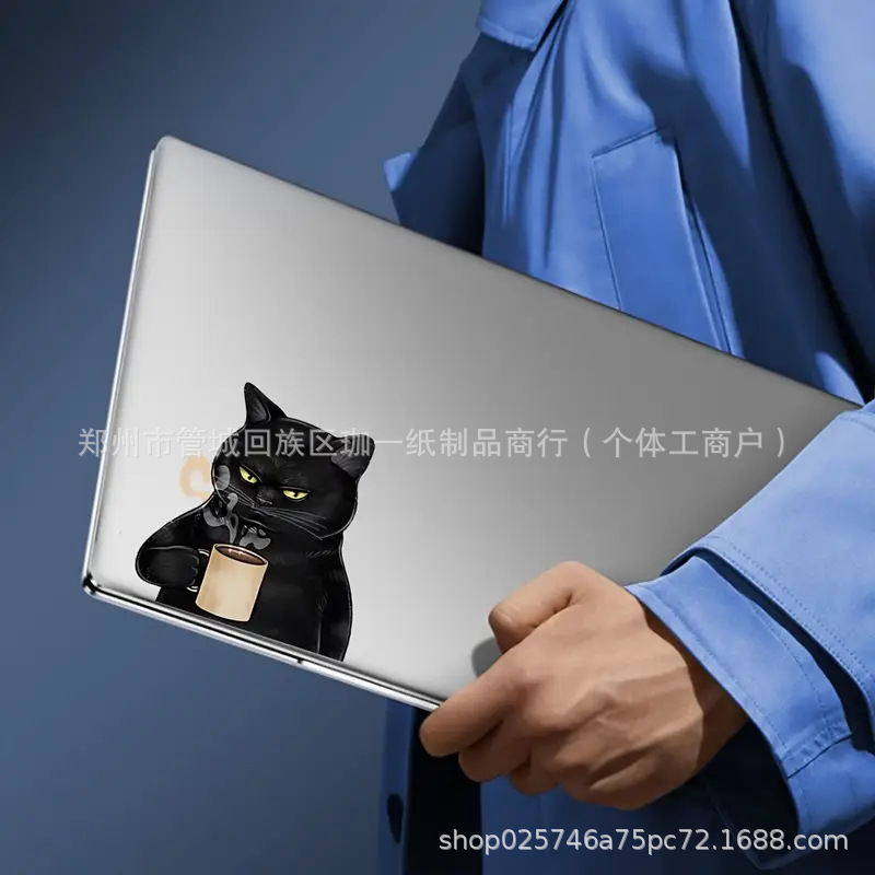 Cross-Border Wholesale One, Fashionable Cat Drinking Coffee Sticker Wall, Bookshelf, Classroom, Bedroom,