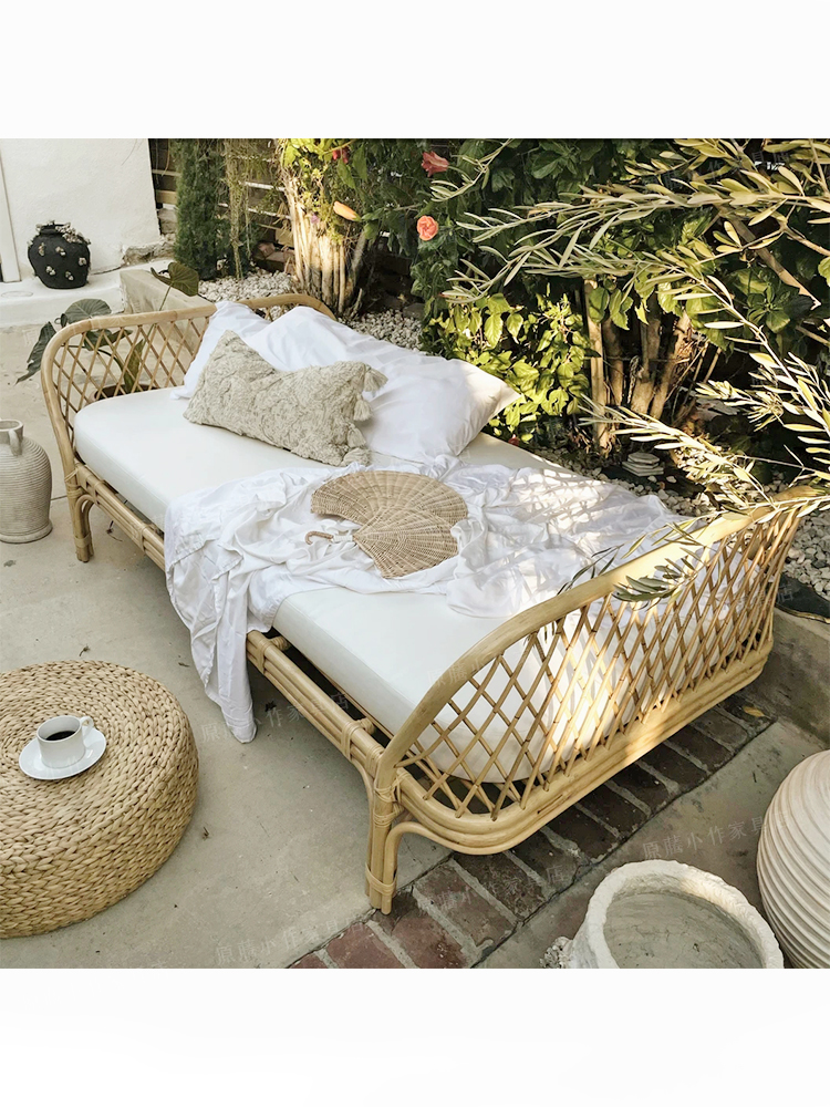 Real Rattan Kidsren's Bed B&B Hotel Single Kids Bed Ins Scandinavian Japanese Rattan Bed Rattan Chair Double Sofa Bed