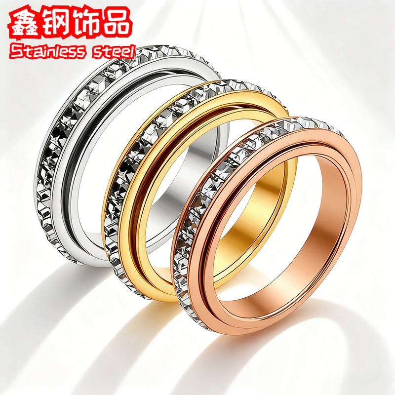 Производитель, поставка, кольцо с вращающимся квадратным бриллиантом 4 мм для женщин, ювелирные изделия из нержавеющей стали с полным покрытием бриллиантами