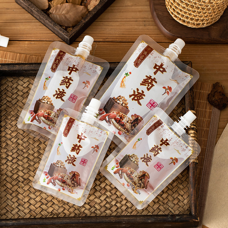 Disposable Chinese medicine liquid self-supporting suction nozzle bag liquid herbal tea Chinese medicine liquid food grade thick suction nozzle bag wholesale