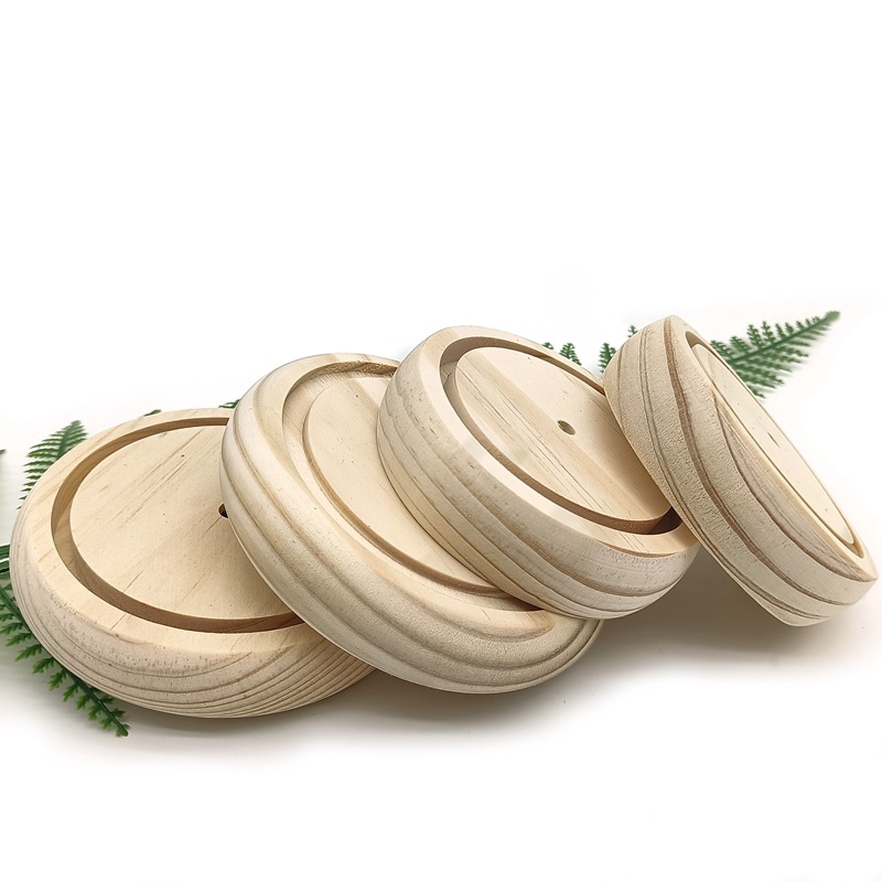 Pine Wood Led Night Light Base, Eternal Flower Base, Round Rubber Wood Gift Table Lamp Base Customization