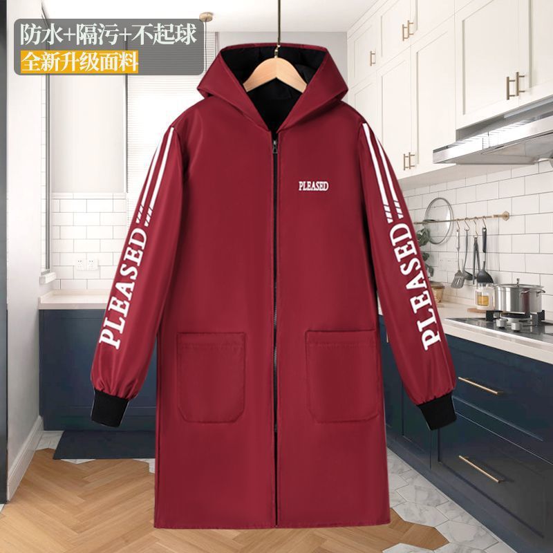 Winter fleece-lined Waterproof Outer Wear Dirty Resistant Work Clothes Dust-proof New Women's Long-sleeved Hooded Oil-proof Kitchen Overalls
