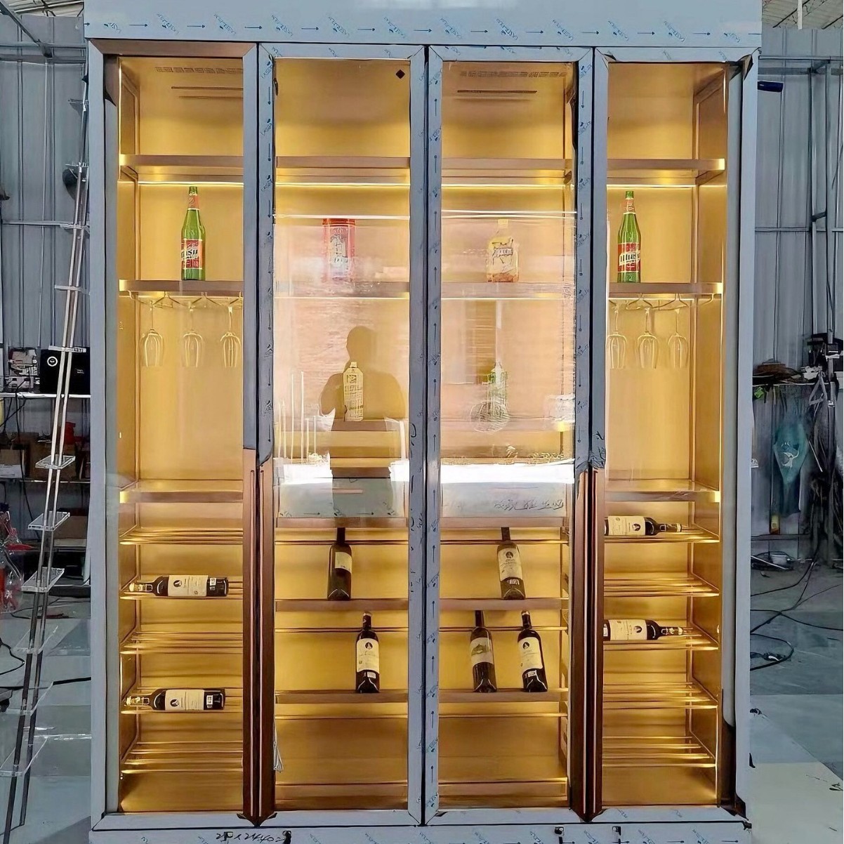 Stainless Steel Wine Cabinet Custom Villa Wine Cellar Hotel Bar Commercial Restaurant Wine Rack Red Wine Cabinet Custom Wine Cabinet