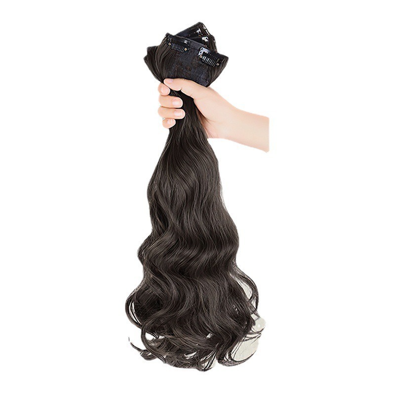 Additional quantity of long hair three-piece artificial human hair wig large wave long curly hair fluffy invisible seamless hair extension piece