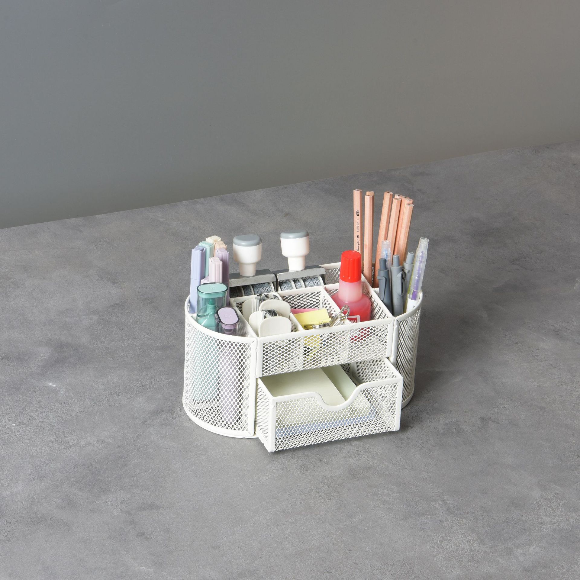 9-Compartment Desktop Pen Holder Set, Metal Mesh Stationery Office Supplies, Multifunctional File Rack, Metal Storage