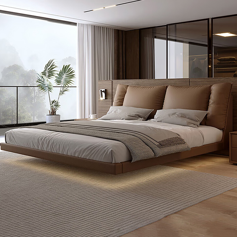 Итальянская минималистичная подвесная кожаная кровать 1.8м для спальни, большая двуспальная кровать, бесшумная подвесная кровать