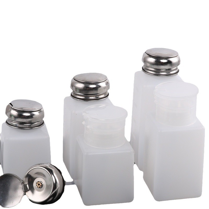 High quality alcohol bottle 100# 200# 250# plastic bottle pot press type alcohol bottle plastic leak-proof can be placed upside down