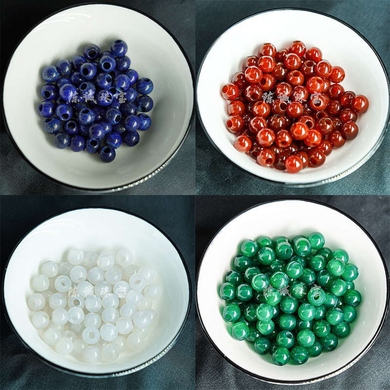 Natural Agate Large Hole Beads Round Beads DIY Jewelry Accessories Jade Crystal Loose Beads Earrings Hair Accessories White Crystal