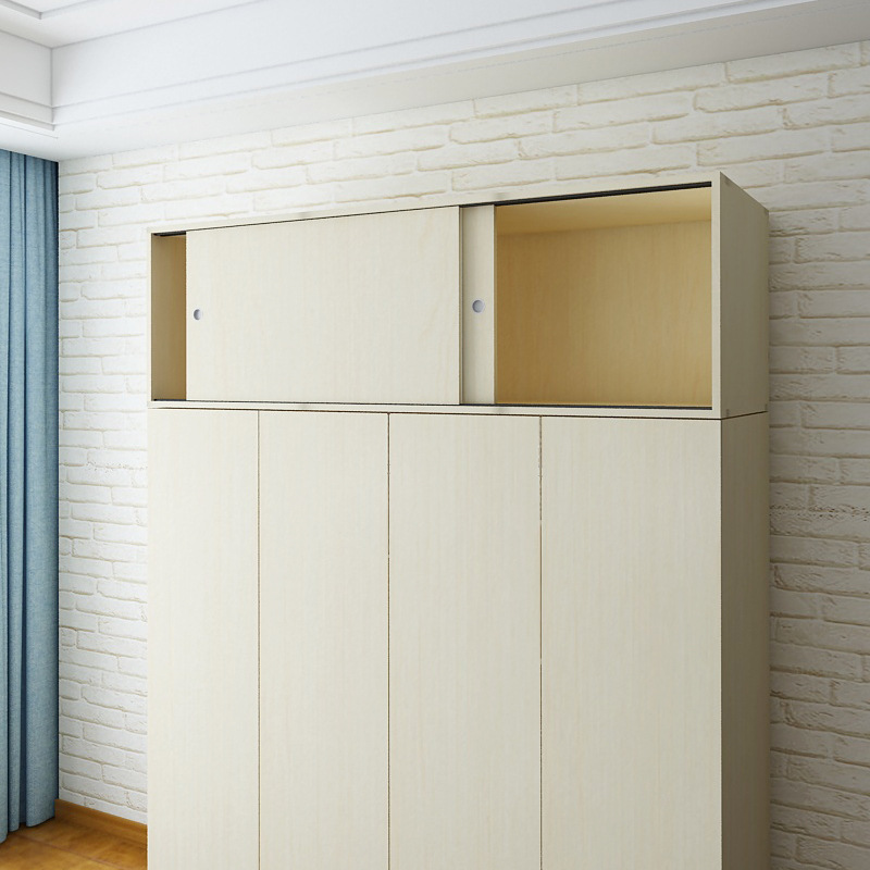 Wardrobe with Elevated Top Cabinet, Sliding Door Storage, Top Box Cabinet, Solid Wood Economical Large Space Balcony Cabinet, Wall Cabinet