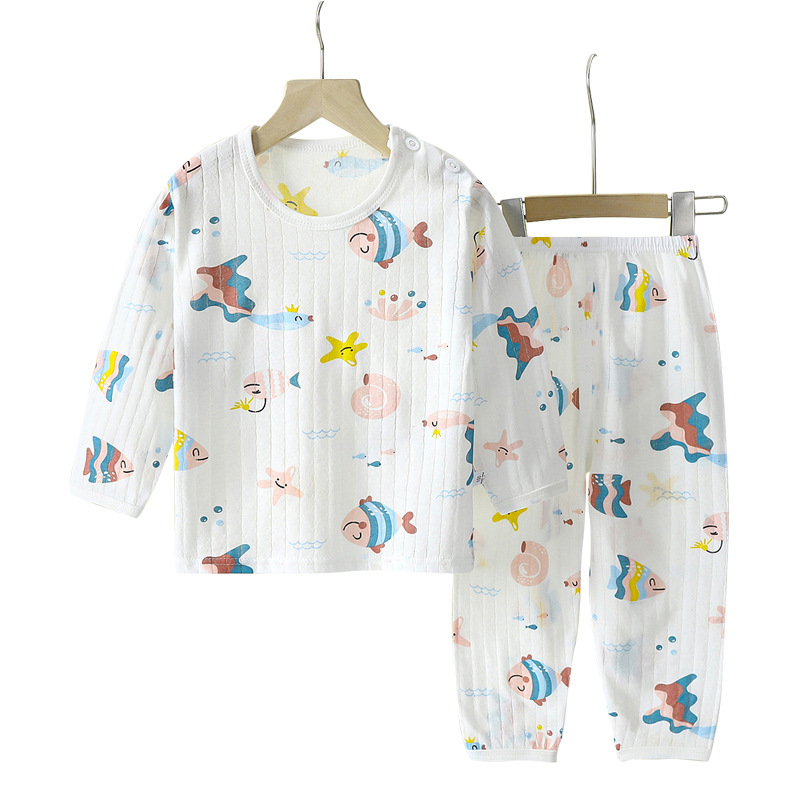 2025 New Children's Cotton Home Clothes suit Summer Long Sleeve Pajamas Thin Air-conditioning Clothes Men's and Women's Children's Clothing