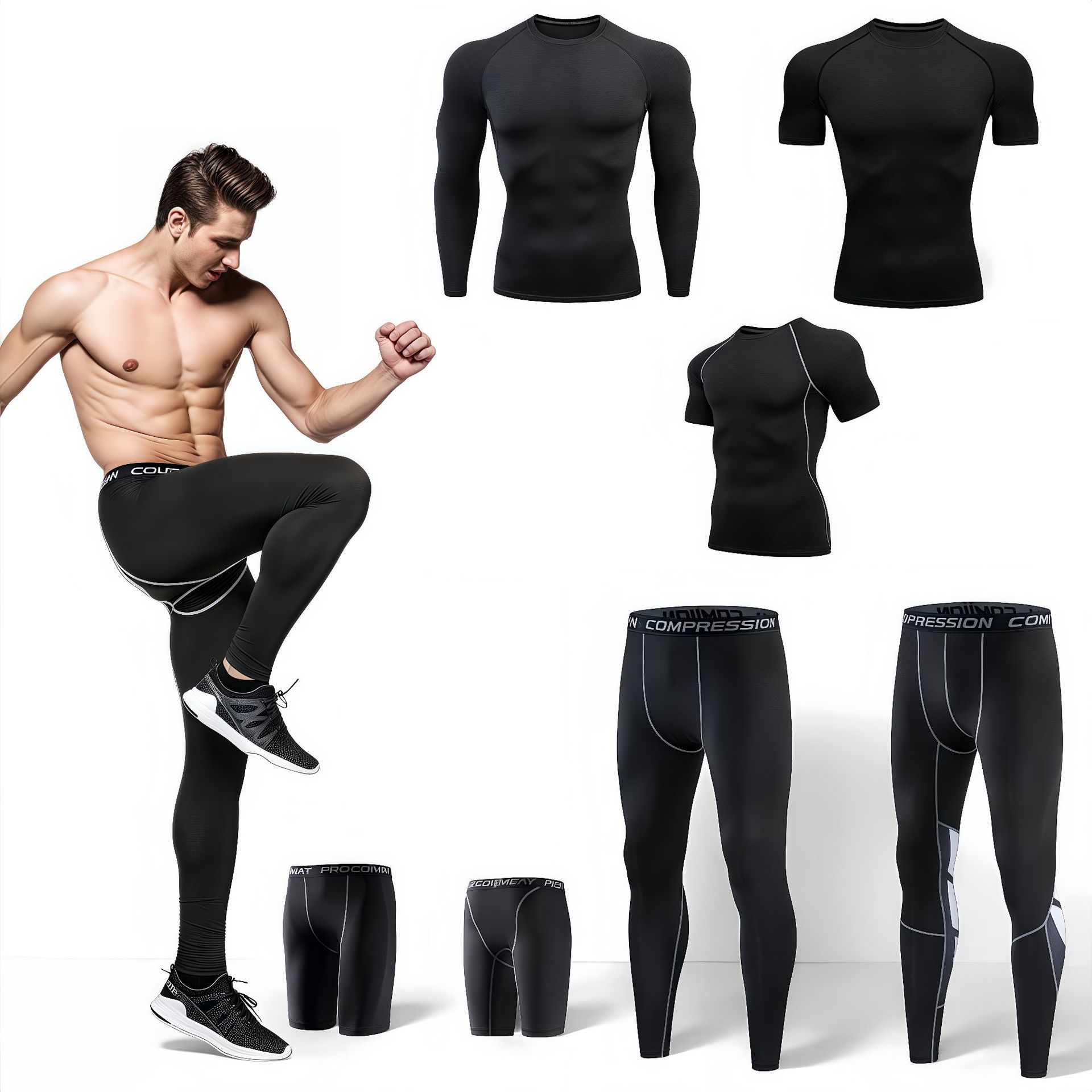 Спортивные леггинсы для мужчин, быстросохнущие, высокоэластичные, компрессионные, для бега, синие, для волейбольной тренировки