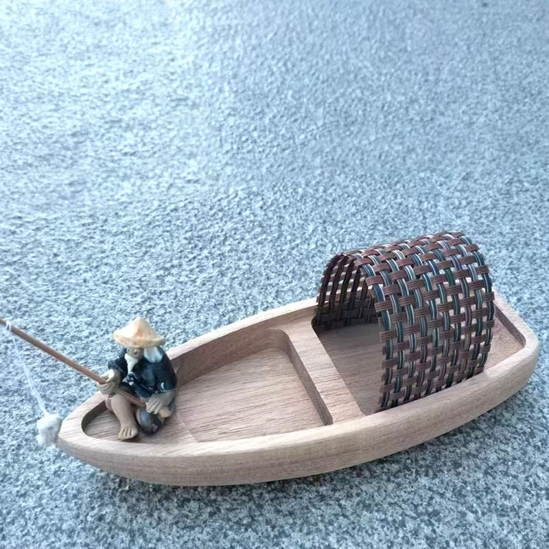 Wooden Can Float in a Long-Term Water Wooden Canoe Fish Tank Fish Pond Wooden Toy Small Canoe Boat