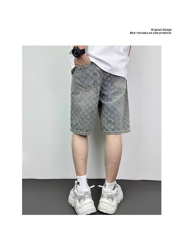 Denim Shorts Men's Summer Men's Tooling Pants Loose Straight Mid-Pants Loose Waist American Style High Street Fashionable Shorts