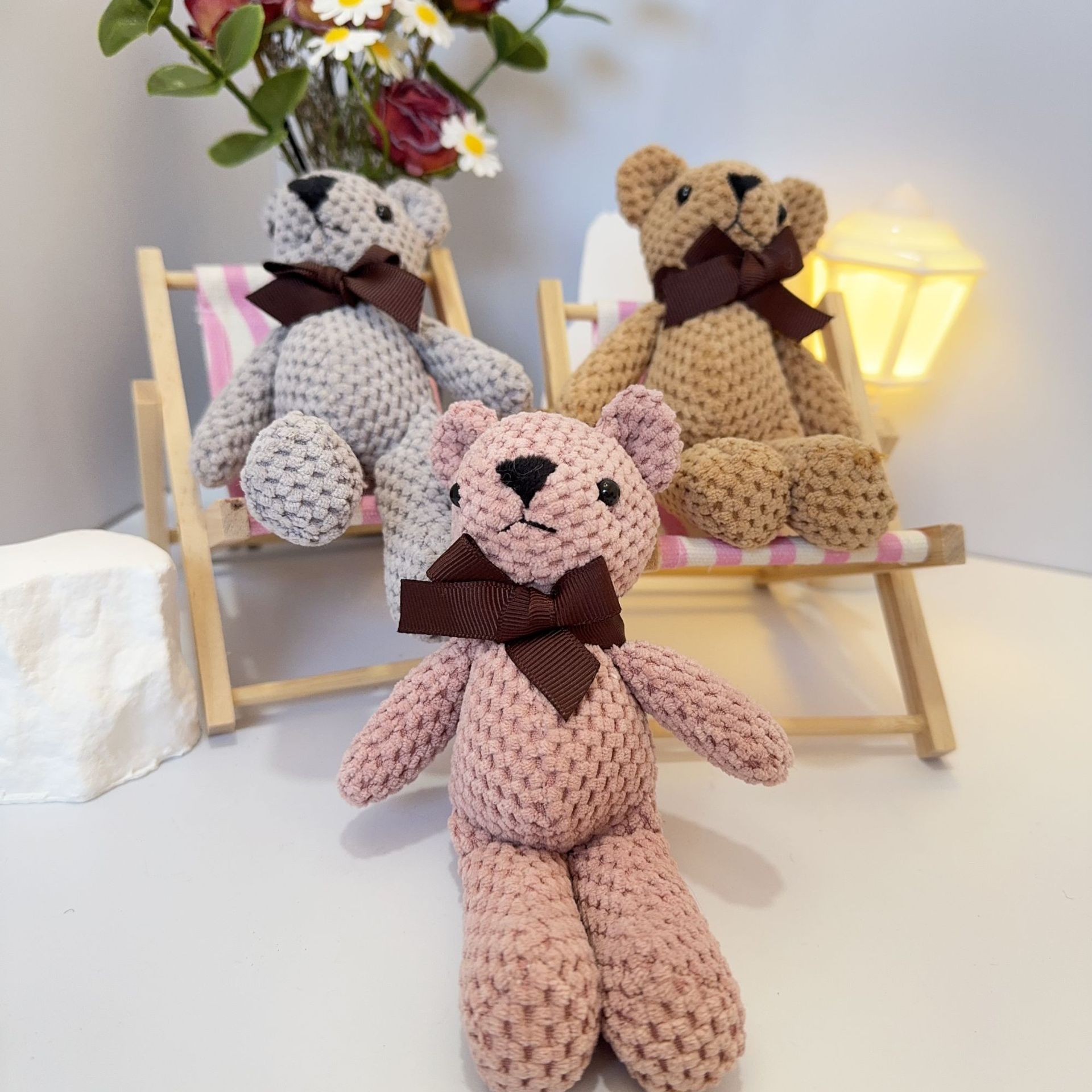 16cm Bear Pineapple Plaid Bear Plush Toy Doll Rag Doll Bag Pendant Gift Souvenir Accessories