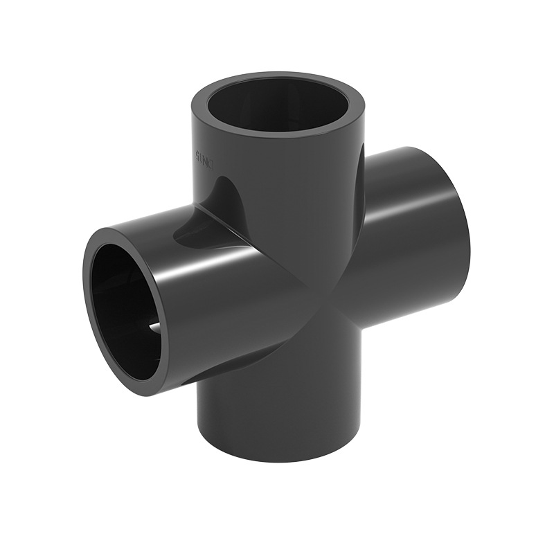 PVC four-way UPVC water pipe fittings thickened chemical industry pipe fittings plastic adhesive flat four-way cross joint
