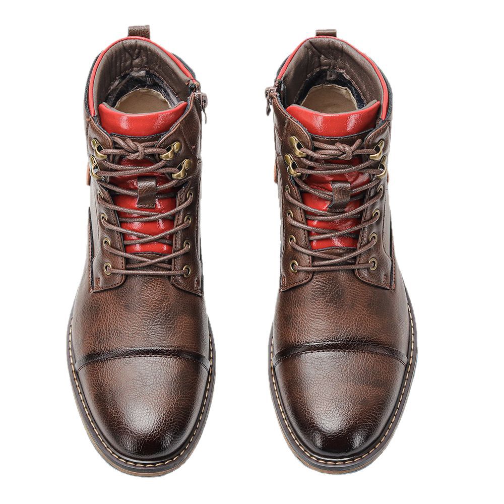 Cross-Border Large Size Men's Leather Boots Single Boots Fashionable American Size Workwear Short Boots Foreign Trade High-Top Martin Boots