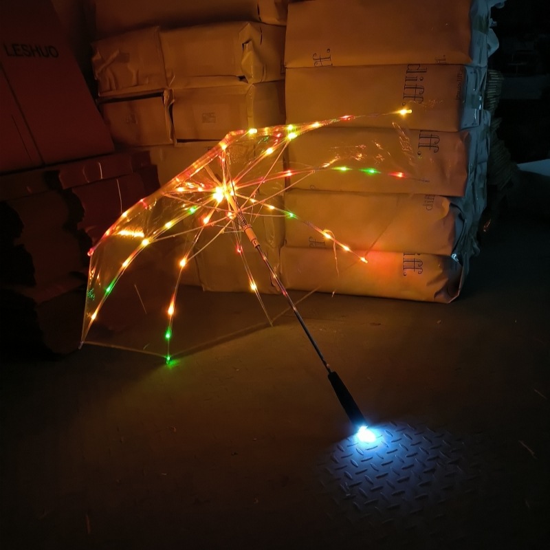 New LED Luminous Umbrella Automatic Men and Women Long Handle Flashlight Umbrella Photography Stage Bar Performance Props Transparent Umbrella