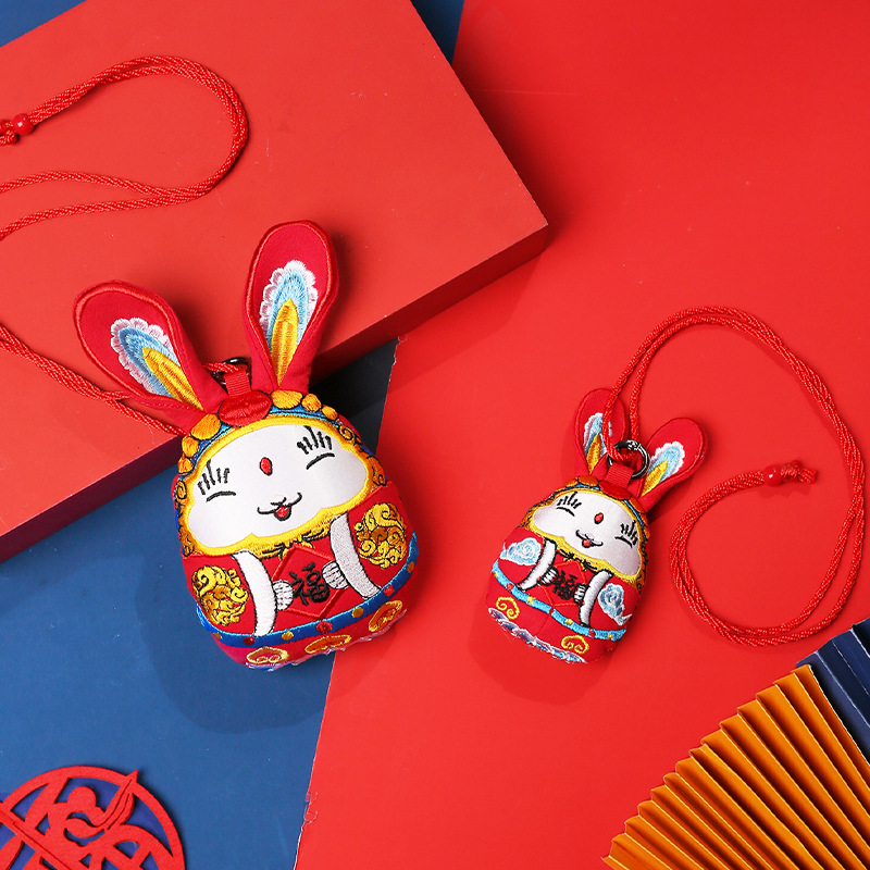 Embroidery Rabbit Finished Products Rabbit Year New Year Scenic Spot Tourism Commemorative Gift Business Accompanying Gift Fabric Car Hanging Bag