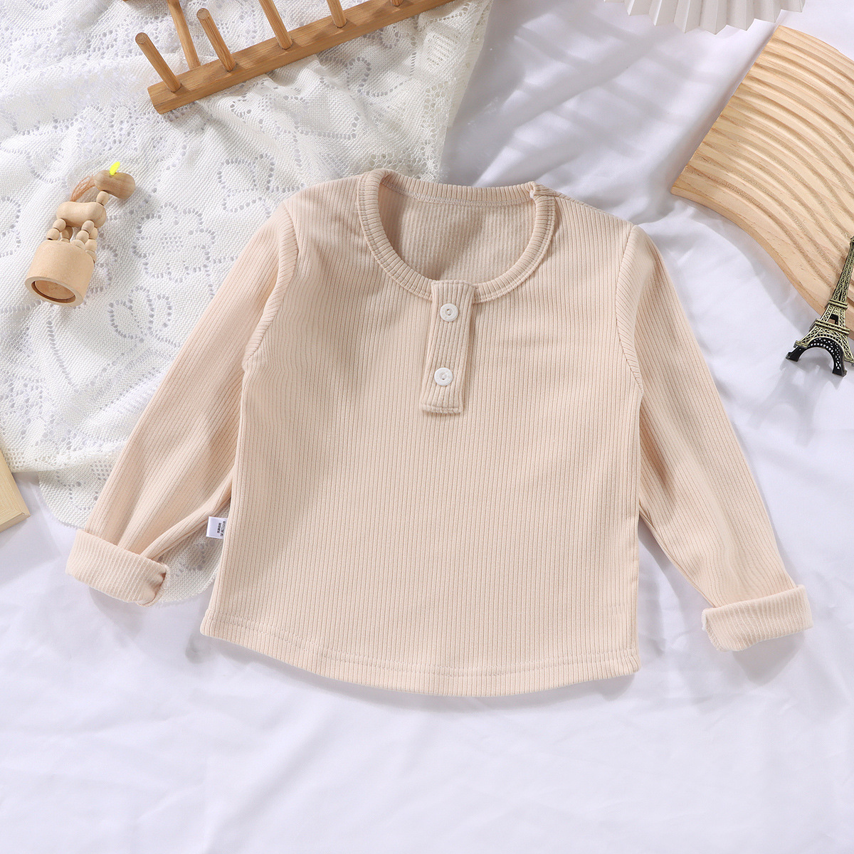 Spring and Autumn inner round neck pit de Velvet autumn clothes children's bottoming shirt men's and women's baby long sleeve all-match top one-piece