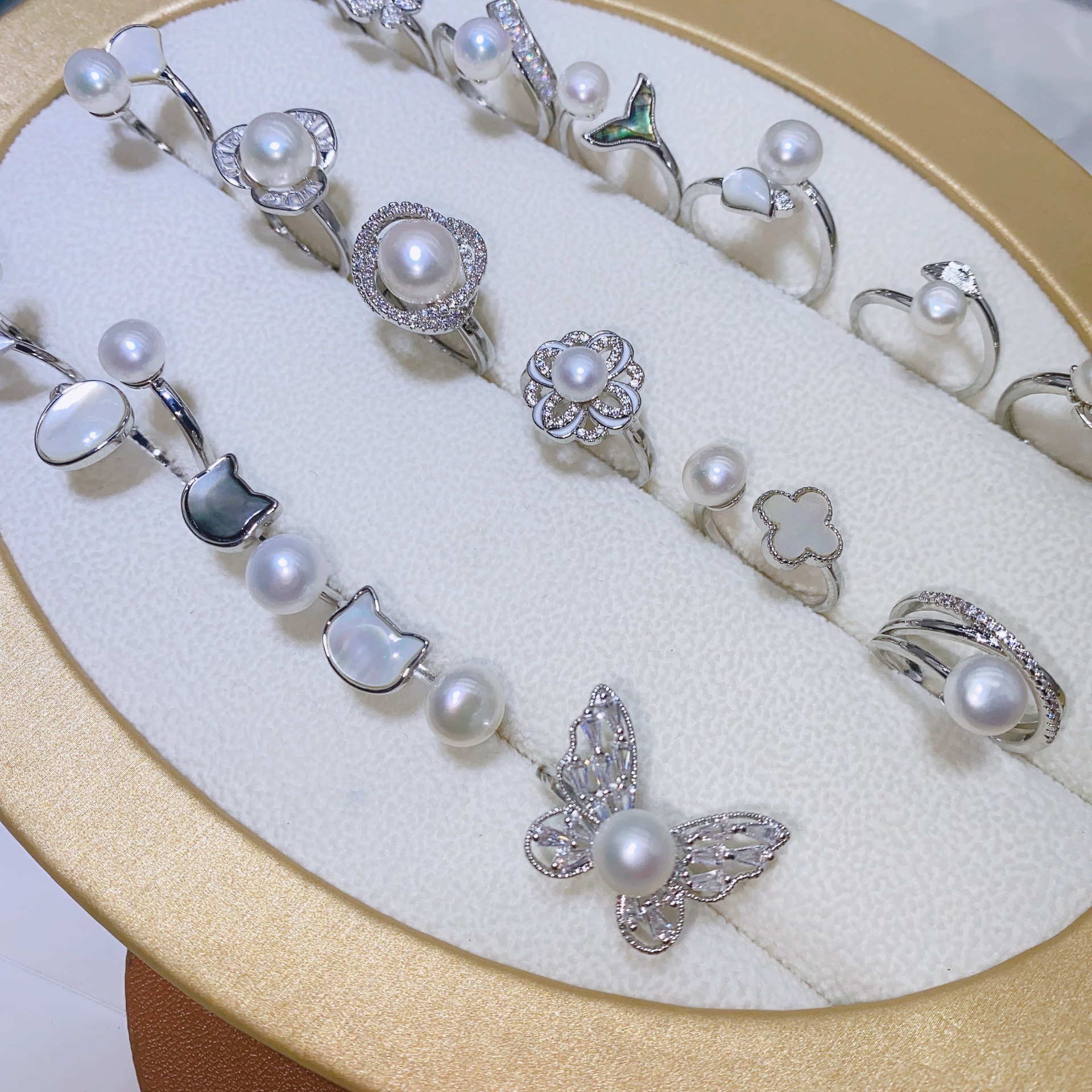 Кольцо из натуральной жемчужины с золотым вкраплением, регулируемый размер, оптовая продажа