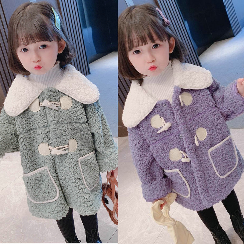 6020 девочкин пальто из ламбсвола с роговым застежкой, композитный полярный флис, утолщенный, верхняя одежда 23 зима новое, импортная детская одежда