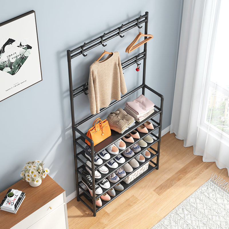 Simple Shoe and Hat Rack Combination Clothes Rack Clothes Rack Household Multi-Layer Shoe Rack Assembly Dormitory Hall Rack Door Coat Rack
