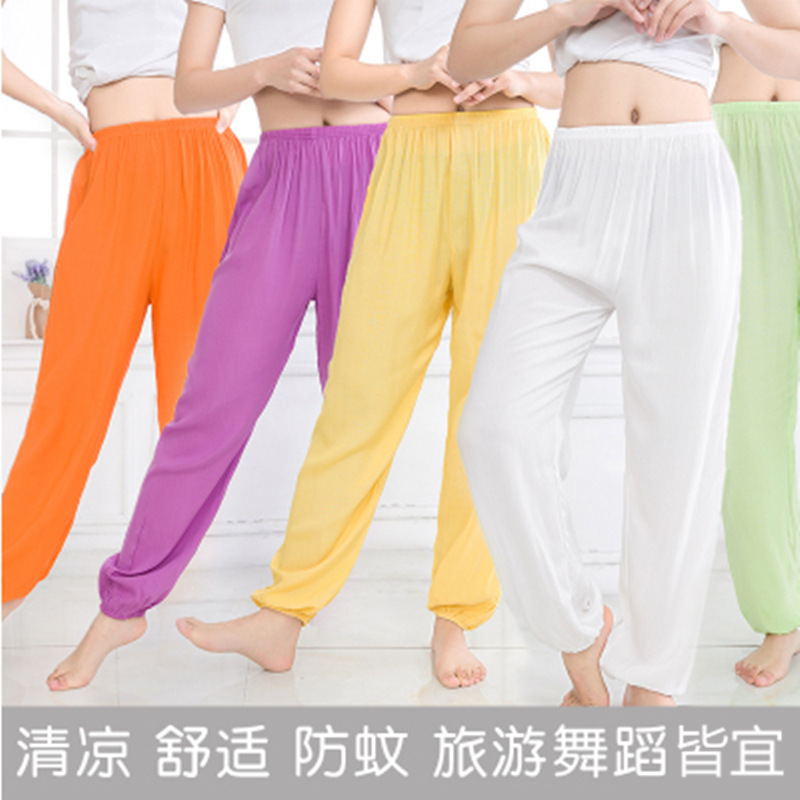 Мужские и женские брюки-лантерны из хлопка и шелка, искусственный хлопок, антикомарные брюки, тонкие брюки для йоги и танцев, широкие брюки для тайцзи для взрослых на лето