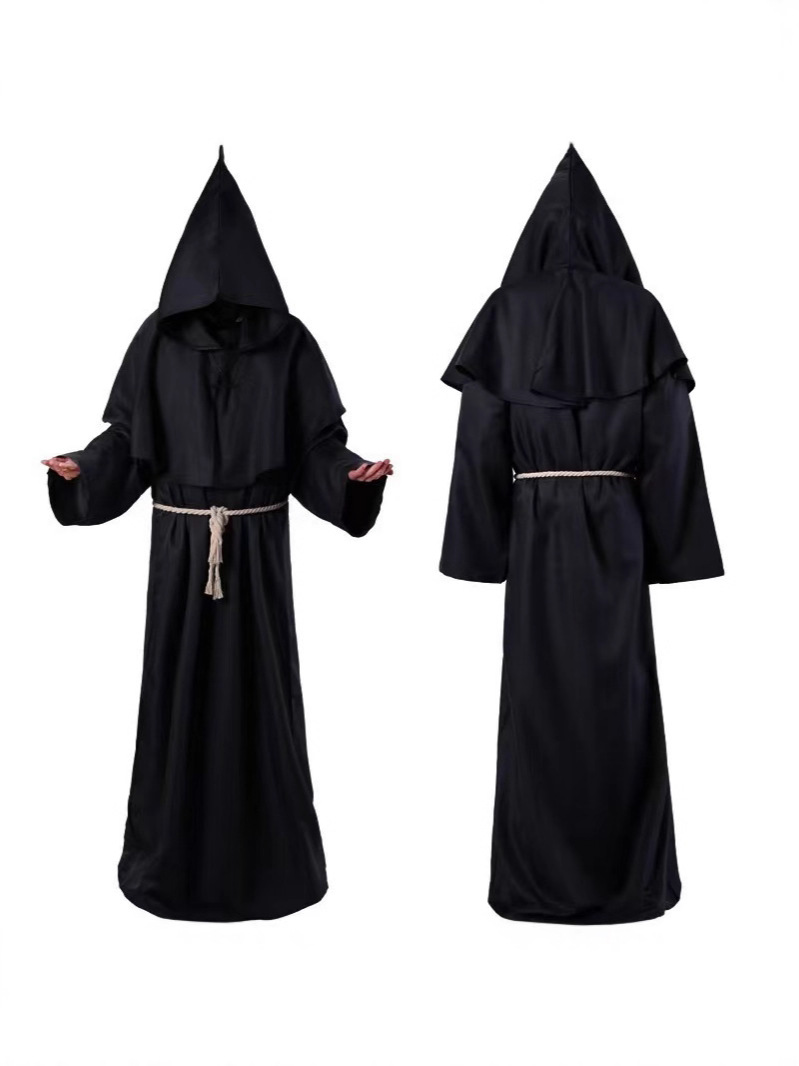 Medieval Monk Costume Wizard Priest Cosplay Costume Halloween Grim Reaper Robe Cosplay Role-Playing Costume