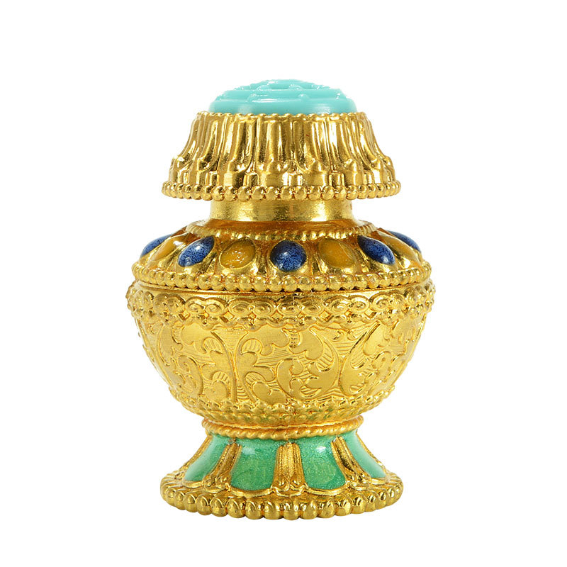 Dragon King's Treasure Bottle with Colored Beads Inlaid with Gesang Flower Carving Mini Household Mani Treasure Bottle Desktop Ornament