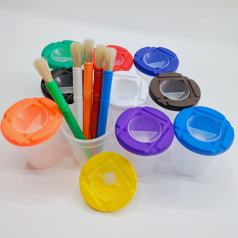 Cross-border 10-color plastic anti-pour wash cup children's oil brush graffiti beginner painting brush color mixing factory wholesale