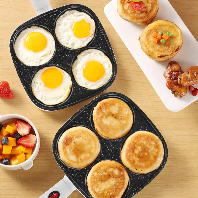4-hole Fried Egg Pan Meat Fort Artifact Burger Machine Flat Bottom Non-stick Pan Electric Cake Pan Household Fried Egg Pan Breakfast Egg Dumpling Pan