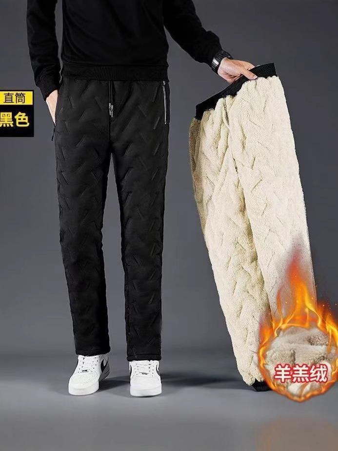 Fall/Winter Lamb Fleece Cotton Pants fleece-lined Thickened Cold-proof Warm-keeping plus size Outdoor Sports Leisure Windproof Straight Trendy Trousers