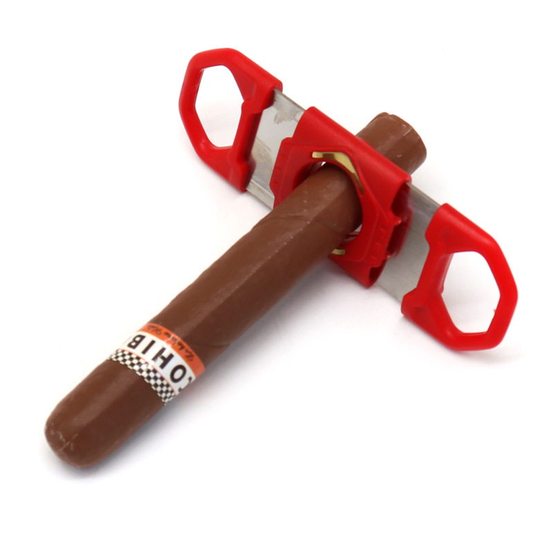 Cross-Border Plastic Outer Shell Stainless Steel Cigar Cutter Thickened Portable Cigar Knife Double-Edged Lightweight Smoking Accessories Cigar Accessories