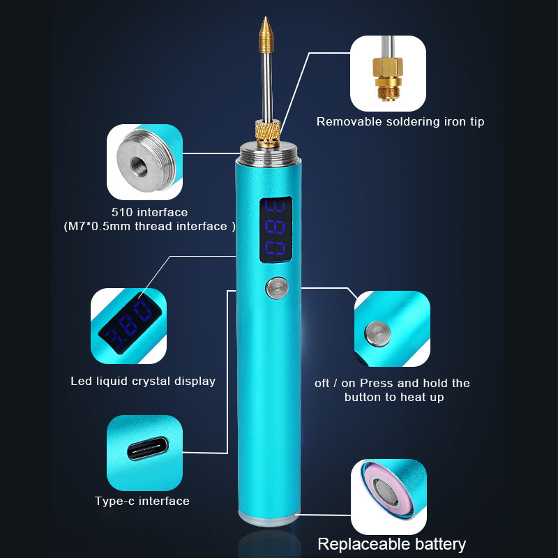 New High-Power Adjustable Voltage Rechargeable Soldering Iron with Cover Portable Mini Wireless Welding with Dormant Led Digital Display